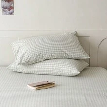 1 vỏ gối, phong cách tối giản, kích thước đơn - Lưới nhỏ màu xanh nhạt - Xem 3