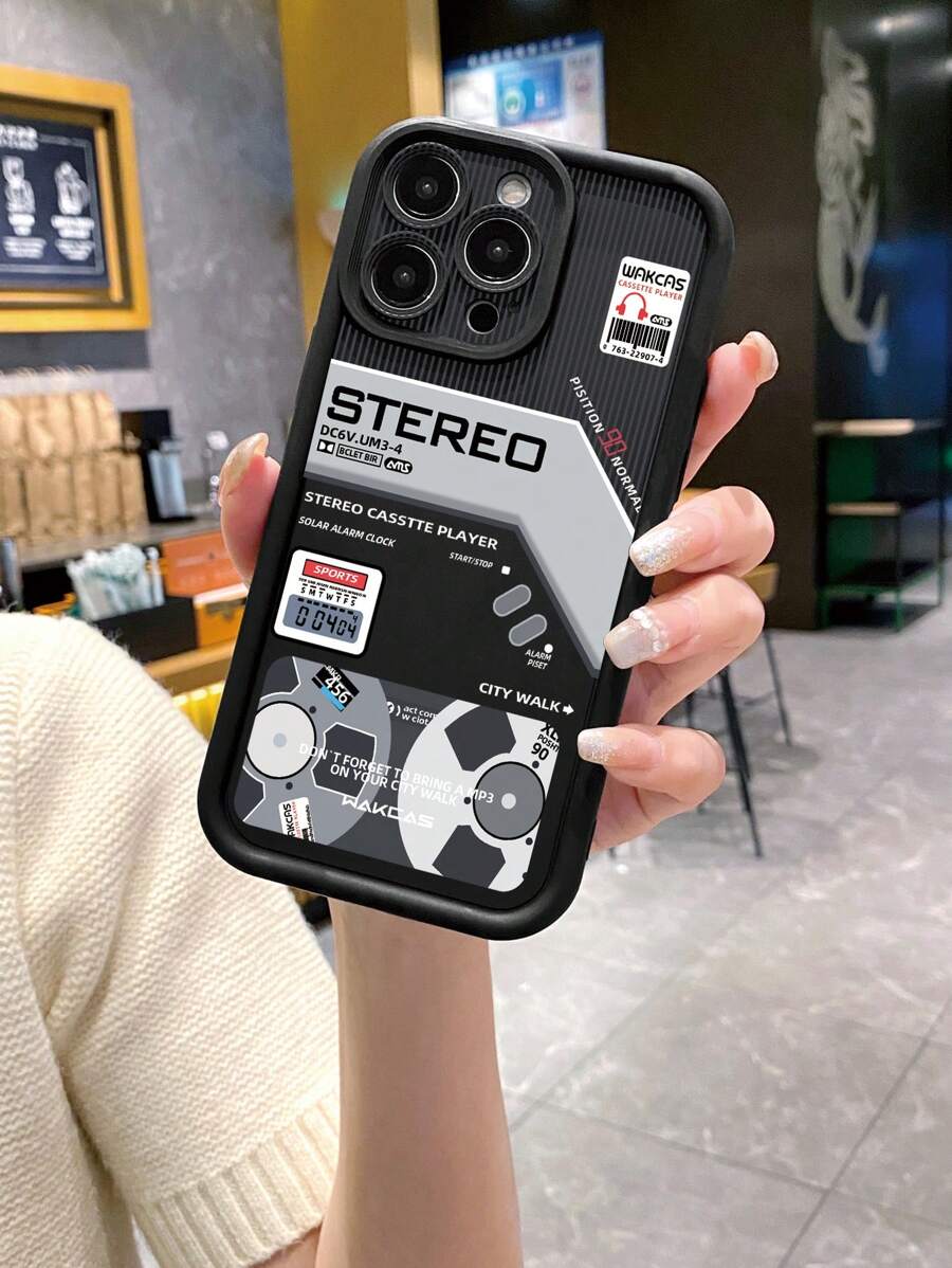 1 pieza Funda de teléfono con patrón de tecnología de proyector antihuellas, textura de lija negra compatible con Apple///Redmi/Infinix/Vivo - Beis - Ver 1