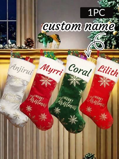1pc Custom Name Stockings, Personalized Stockings, Stockings With Names,Custom Stockings, Decorations, Decorations For Home, Stockings Bulk,Personalized Gifts For Women,Mother,Mom,Men,Father,Dad,Boyfriend,Girlfriend,Wife,Husband,Girl,Boy,Baby,Kids,Dog,Cat,Best Friend,Teen Girl,Him,Her,Couple,Bestie,Bride,Bridesmaid,Couples,Grandma,Grandpa,Sister,Brother Birthday Graduation Home Decor Christmas Decorations Room Decor Christmas