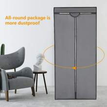 Single Fabric Canvas Wardrobe With Hanging Rail Shelving Clothe Storages ClosetsCoat Hanger Back To School - Black - View 4