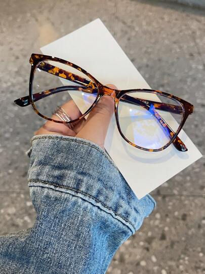 1 Pair Women's Leopard Print Cat Eye PC Frame Casual Non-Prescription Glasses, Suitable For Daily Outfit Glasses Accessories For Women