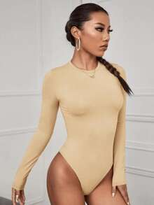 Women's Bodysuit Pantiblouse Sexy Blouse With Long Sleeves And Round Neck Beige - Beige - View 10