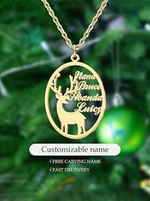 1PC Christmas Personalized Mother Pendant Snowflake Christmas Name Necklace Christmas Reindeer Necklace 1-4 Surnames Customized Unique Carved Necklace, Suitable For Family / Mother / Friends / The Best Christmas Gift - Style 2 - View 13