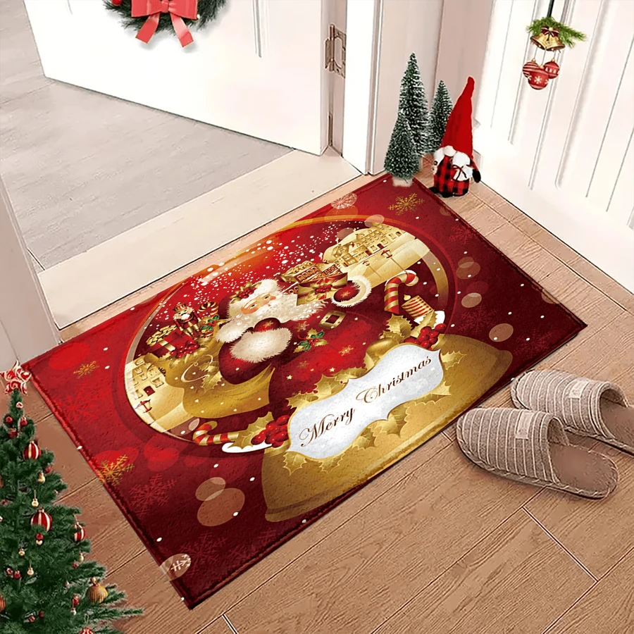 1 chiếc Thảm bếp bằng len giả họa tiết quả cầu pha lê vàng hình ông già Noel vui vẻ in hình Giáng sinh, Thảm chống trượt TPR đáy chống trượt cho phòng tắm, Trang trí nhà cửa, Trang trí nhà bếp, Trang trí Giáng sinh, Trang trí Giáng sinh - Nhiều màu - Xem 1