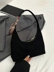 Bolso de hombro/axila suave con bufanda, color negro, bolso de