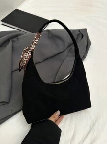 Bolso de hombro/axila suave con bufanda, color negro, bolso de