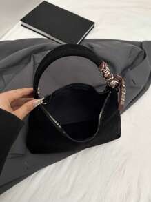 Bolso de hombro/axila suave con bufanda, color negro, bolso de