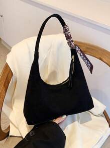 Bolso de hombro/axila suave con bufanda, color negro, bolso de