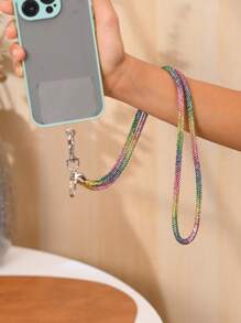 1pc Multi-Color Fashion Rhinestone Decorated Long Phone Lanyard, Keychain, Bag Pendant, Suitable As Valentine's Gift For Lovers, Friends, Compatible With All Phone Models Gifts For Mother, Family, Friends, Birthday, Holiday Phone Charm, Phone Chain