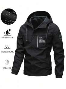 1pc Men Outdoor Windbreaker, Waterproof Sports Jacket For Spring And Autumn - Black - View 7