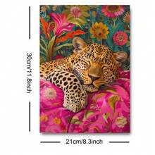 1pc Unframed Cute Sleeping Leopard Canvas Poster Colorful Floral Animal Art Painting Print Wall Picture For Dorm,Apartment,Living Room,Bedroom,Modern Home Decoration - Multicolor - View 10