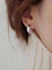 2pcs Exquisite 925 Sterling Silver Thick Belly Button Earrings, Minimalist Design, Fashionable Ins Style, Party & Birthday Gift For Women - Silver - View 7