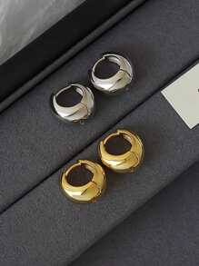 2pcs Exquisite 925 Sterling Silver Thick Belly Button Earrings, Minimalist Design, Fashionable Ins Style, Party & Birthday Gift For Women - Silver - View 2