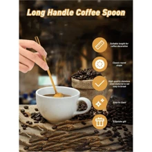 长柄咖啡/茶匙套装，不锈钢搅拌勺，用于搅拌冰淇淋、茶、咖啡、奶昔、酒吧配件、咖啡勺、甜点勺、长柄茶匙、冰淇淋勺、厨房饮具、圣诞礼物 - 彩色 - 查看 8