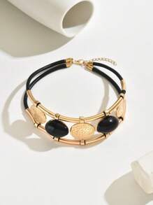 1 件新款时尚黑色朋克摇滚颈链，秋冬款 - 金黃色 - 查看 2