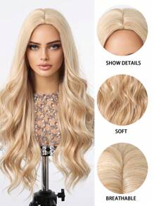 24英寸高品质自然波浪中长卷金色合成纤维假发，适合日常佩戴、节日、派对、角色扮演、万圣节、圣诞节和其他场合。 - 金色 - 查看 7