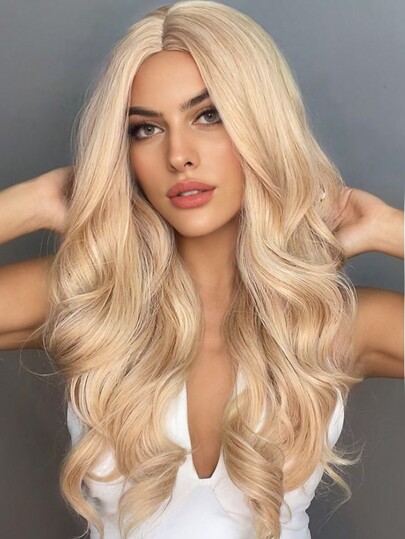 Comfortable High Quality Natural Bend Mid-Section Curly Blonde 24 "Women's Wig Synthetic Woven Chemical Fiber Wig Perfect For Everyday Wear Holiday Travel Party Cosplay Halloween Christmas Wig