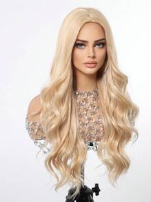 24英寸高品质自然波浪中长卷金色合成纤维假发，适合日常佩戴、节日、派对、角色扮演、万圣节、圣诞节和其他场合。 - 金色 - 查看 4