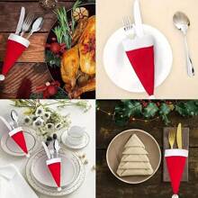 10 đồ trang trí Giáng sinh, mũ ông già Noel, mũ không dệt, mũ Giáng sinh, bộ đồ ăn, đồ trang trí chai rượu Giáng sinh, thích hợp cho tiệc Giáng sinh, tiệc năm mới và các buổi tụ họp - Đỏ - Xem 2