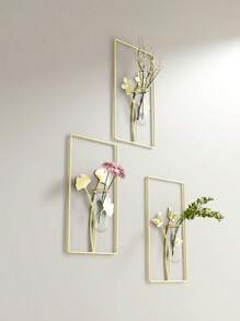 1 件经典金属壁挂花瓶装饰 - 试管花瓶、干花花瓶、装饰墙艺术与金叶点缀 - 永恒优雅的客厅花卉展示，无需电源 - rectangle - 查看 7