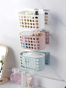 White Hollow Small Hanging Basket Seamless Bathroom Suction Cup Rack - Wall-Mounted Storage Rack - Kitchen Toilet Bathroom Punch-Free Wall-Mounted Drain Storage Rack - Strong Seamless Suction Cup Toiletries Storage Rack - Bathroom Washbasin Wall Corner Shelf Home Bathroom Decor Bathroom Organizer Summer