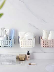 White Hollow Small Hanging Basket Seamless Bathroom Suction Cup Rack - Wall-Mounted Storage Rack - Kitchen Toilet Bathroom Punch-Free Wall-Mounted Drain Storage Rack - Strong Seamless Suction Cup Toiletries Storage Rack - Bathroom Washbasin Wall Corner Shelf Home Bathroom Decor Bathroom Organizer Summer