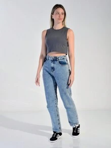 WOMEN'S CROPPED TANK TOP 100% COTTON - 深灰色 - 查看 4