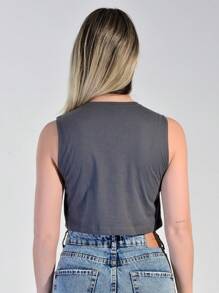 WOMEN'S CROPPED TANK TOP 100% COTTON - 深灰色 - 查看 3