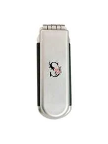 1 pièce Miroir de maquillage et de cheveux 2-en-1 pliable - Portable, de table, lettres noires fleuries A-Z, outil de beauté contemporain pour voyager. Peigne pliant avec miroir de maquillage, facile à transporter, parfait pour les voyages, les sorties, l'utilisation. Peigne à coussin d'air double usage, accessoire de massage du cuir chevelu, produit de voyage, fournitures scolaires, accessoires de vacances essentiels - Argent - Voir 11