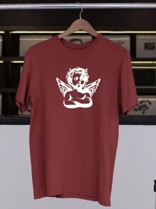 Angel T-Shirt Crossed Arms Swag Streetwear Stylish Various Colors 100% Cotton - Màu Đỏ Sâu - Xem 1