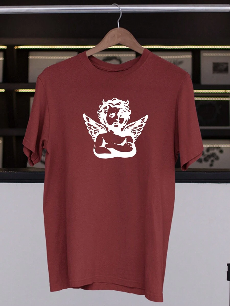 Angel T-Shirt Crossed Arms Swag Streetwear Stylish Various Colors 100% Cotton - Màu Đỏ Sâu - Xem 1