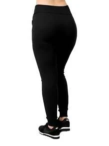 Women's Ribbed Sweatpants With Pocket Flannel Comfortable Basic Traditional - màu đen - Xem 2