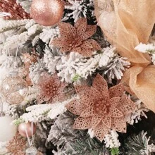 12 件圣诞闪光一品红装饰香槟金人造一品红花朵树饰带夹子圣诞花适用于婚礼节日派对装饰，圣诞节 - 查看 8