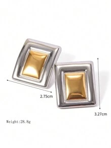 1 paire Boucles d'oreilles géométriques, Boucles d'oreilles en acier de titane exquises à double anneau, Boucles d'oreilles minimalistes en forme de croix, Petits anneaux de deux couleurs, Cadeaux quotidiens pour Noël et fêtes