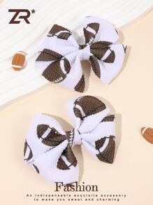 2 件装女士橄榄球发夹、休闲发夹、运动风格蝴蝶结发夹、时尚发饰、足球发饰、啦啦队配件 - 彩色 - 查看 1