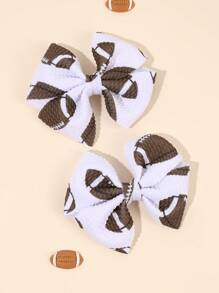 2 件装女士橄榄球发夹、休闲发夹、运动风格蝴蝶结发夹、时尚发饰、足球发饰、啦啦队配件 - 彩色 - 查看 3