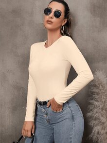 Women's Bodysuit Pantiblouse Sexy Blouse With Long Sleeves And Round Neck Beige - Beige - View 6