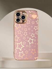 1 个粉色电镀 TPU 星形印花手机壳和 1 个粉色电镀水钻心形手机壳，适用于 16 Pro Max、 15 Pro Max、A52 4G、A31 4G、A23、Redmi Note 11 Pro 4G、Redmi Note 12 4G、OPPO A54、A14、A54 防水防震防摔防刮 - 彩色 - 查看 3