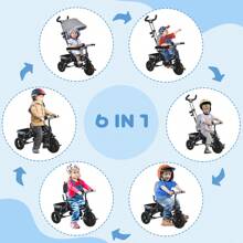 Triciclo per Bambini 18+ Mesi Pieghevole con Seduta Imbottita, Maniglione e Cestino - Grigio Scuro - Visualizzare 5