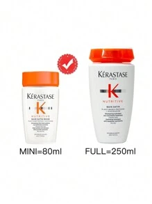 Kérastase Champú Kerastase [Mini] Nutritive Bain Satin Riche 80ml | Champú hidratante para cabello de medio a grueso y seco. | Un champú rico en nutrición que limpia y repone profundamente el cabello seco a muy seco. Formulado con proteínas vegetales y niacinamida, esta fórmula nutritiva desenreda y acondición el cabello mientras le aporta fuerza y brillo.