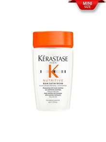 Kérastase Champú Kerastase [Mini] Nutritive Bain Satin Riche 80ml | Champú hidratante para cabello de medio a grueso y seco. | Un champú rico en nutrición que limpia y repone profundamente el cabello seco a muy seco. Formulado con proteínas vegetales y niacinamida, esta fórmula nutritiva desenreda y acondición el cabello mientras le aporta fuerza y brillo.
