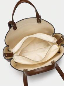 1 件 PU 皮革单肩托特包，2024 秋季新款时尚大容量棕色通勤母子包购物手提包