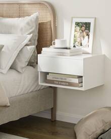 Floating Nightstand, Small Modern Floating Nightstand With Drawer, Floating Shelves For Bedroom, Bathroom, White - 白色 - 查看 1