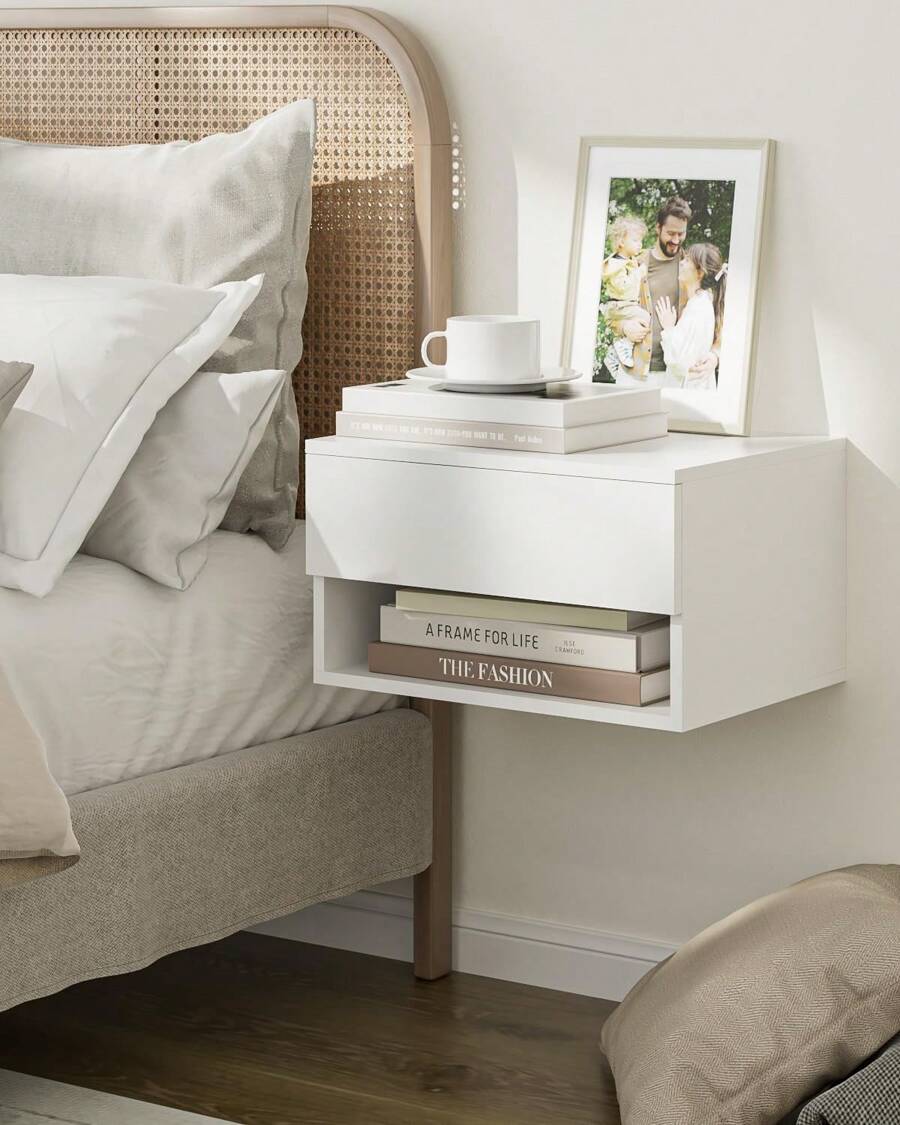 Floating Nightstand, Small Modern Floating Nightstand With Drawer, Floating Shelves For Bedroom, Bathroom, White - 白色 - 查看 1