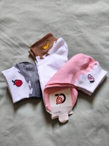 kit 12 par meias feminina  cano curto padrão de frutas ou amor