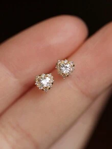 1对S925纯银立方氧化锆心形耳钉，甜美优雅的珠宝礼物，适合女性、学生、情侣、节日和周年纪念日佩戴 - 心形 - 查看 3