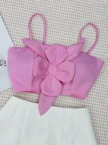 Tailored Set Of Cropped Top With Cups + Skirt With Shorts - 嬰兒粉紅色配白色 - 查看 3