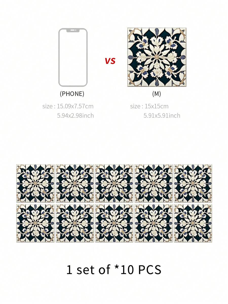 10pcs/Pack Peel & Stick PVC Crystal Mosaic Tile Wall Stickers, Bohemia