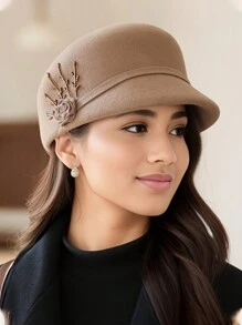 秋冬新款女士贝雷帽，黑色毡帽让脸看起来更小，网红款，羊毛混纺，韩版时尚，百搭，报童帽