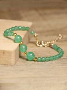 gxtbw Pulsera de curación de estilo bohemio simple con piedras naturales | Piedra de Dong Ling verde y piedra de ojo de tigre con cuentas redondas combinadas con diseño facetado | Pulsera hecha a mano con cierre de langosta ajustable de acero inoxidable y encanto de metal | Regalo de aniversario y regalo de cumpleaños